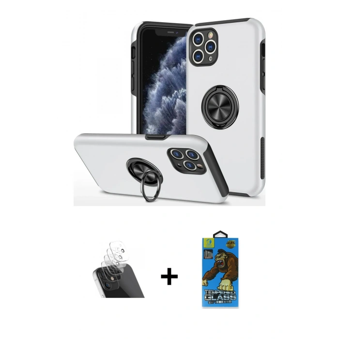 MARSİLYAN™- iPhone 11 Pro Max Kılıf Odak Form Prime - Siyah 18D Cam Ekran Koruyucu + Kamera Lens Koruma Cam - SF