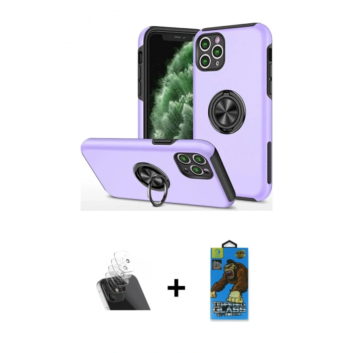 MARSİLYAN™- iPhone 11 Pro Max Kılıf Odak Form Prime - Siyah 18D Cam Ekran Koruyucu + Kamera Lens Koruma Cam - SF