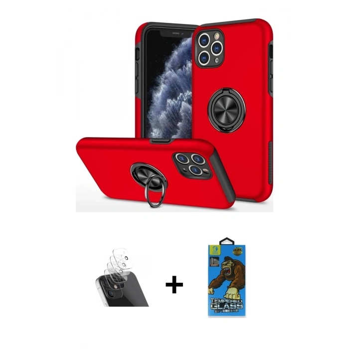 MARSİLYAN™- iPhone 11 Pro Max Kılıf Odak Form Prime - Siyah 18D Cam Ekran Koruyucu + Kamera Lens Koruma Cam - SF