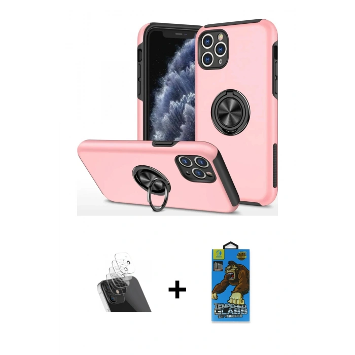 MARSİLYAN™- iPhone 11 Pro Max Kılıf Odak Form Prime - Siyah 18D Cam Ekran Koruyucu + Kamera Lens Koruma Cam - SF