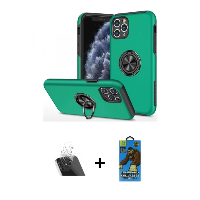 MARSİLYAN™- iPhone 11 Pro Max Kılıf Odak Form Prime - Siyah 18D Cam Ekran Koruyucu + Kamera Lens Koruma Cam - SF