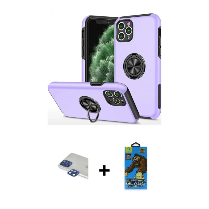MARSİLYAN™- iPhone 11 Pro Max Kılıf Odak Form Prime - Siyah 18D Cam Ekran Koruyucu + Pers Alüminyum Kamera Lens - LT