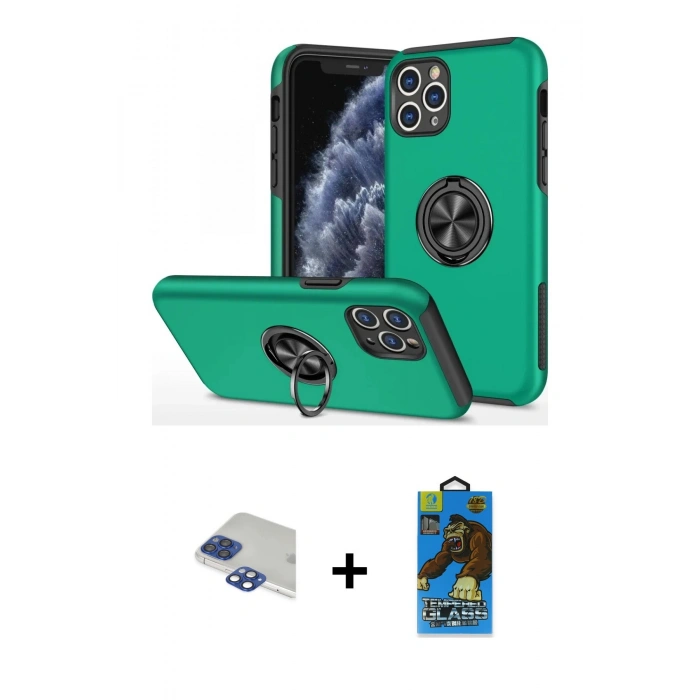 MARSİLYAN™- iPhone 11 Pro Max Kılıf Odak Form Prime - Siyah 18D Cam Ekran Koruyucu + Pers Alüminyum Kamera Lens - LT