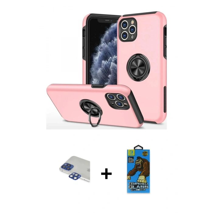 MARSİLYAN™- iPhone 11 Pro Max Kılıf Odak Form Prime - Siyah 18D Cam Ekran Koruyucu + Pers Alüminyum Kamera Lens - LT