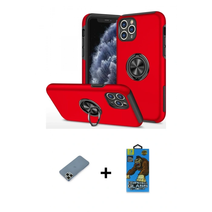 MARSİLYAN™- iPhone 11 Pro Max Kılıf Odak Form Prime - Siyah 18D Cam Ekran Koruyucu + Metal Kamera Lens Koruma Cam - AKYL