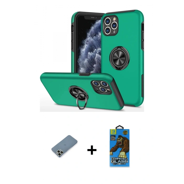 MARSİLYAN™- iPhone 11 Pro Max Kılıf Odak Form Prime - Siyah 18D Cam Ekran Koruyucu + Metal Kamera Lens Koruma Cam - AKYL