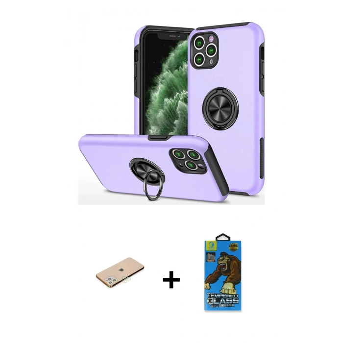 MARSİLYAN™- iPhone 11 Pro Max Kılıf Odak Form Prime - Siyah 18D Cam Ekran Koruyucu + Renkli Kamera Lens Koruma Cam - YL