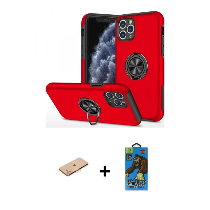 MARSİLYAN™- iPhone 11 Pro Max Kılıf Odak Form Prime - Siyah 18D Cam Ekran Koruyucu + Renkli Kamera Lens Koruma Cam - TU