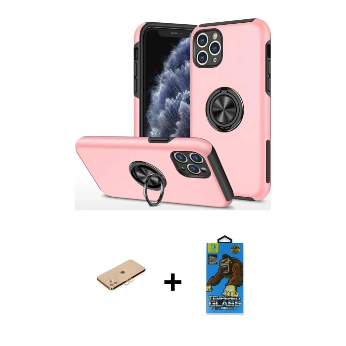 MARSİLYAN™- iPhone 11 Pro Max Kılıf Odak Form Prime - Siyah 18D Cam Ekran Koruyucu + Renkli Kamera Lens Koruma Cam - TU