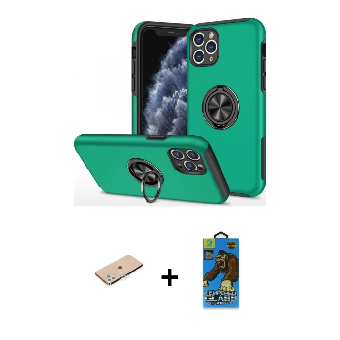 MARSİLYAN™- iPhone 11 Pro Max Kılıf Odak Form Prime - Siyah 18D Cam Ekran Koruyucu + Renkli Kamera Lens Koruma Cam - YL