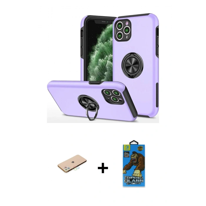 MARSİLYAN™- iPhone 11 Pro Max Kılıf Odak Form Prime - Siyah 18D Cam Ekran Koruyucu + Renkli Kamera Lens Koruma Cam - MI