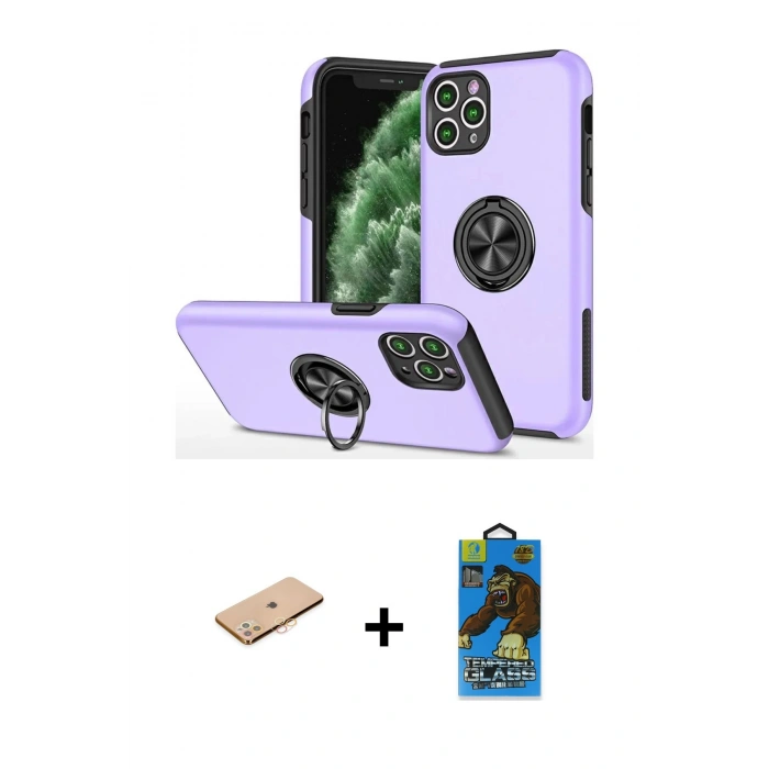 MARSİLYAN™- iPhone 11 Pro Max Kılıf Odak Form Prime - Siyah 18D Cam Ekran Koruyucu + Renkli Kamera Lens Koruma Cam - TU