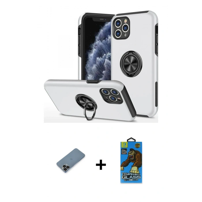 MARSİLYAN™- iPhone 11 Pro Max Kılıf Odak Form Prime - Siyah 18D Cam Ekran Koruyucu + Metal Kamera Lens Koruma Cam - SH