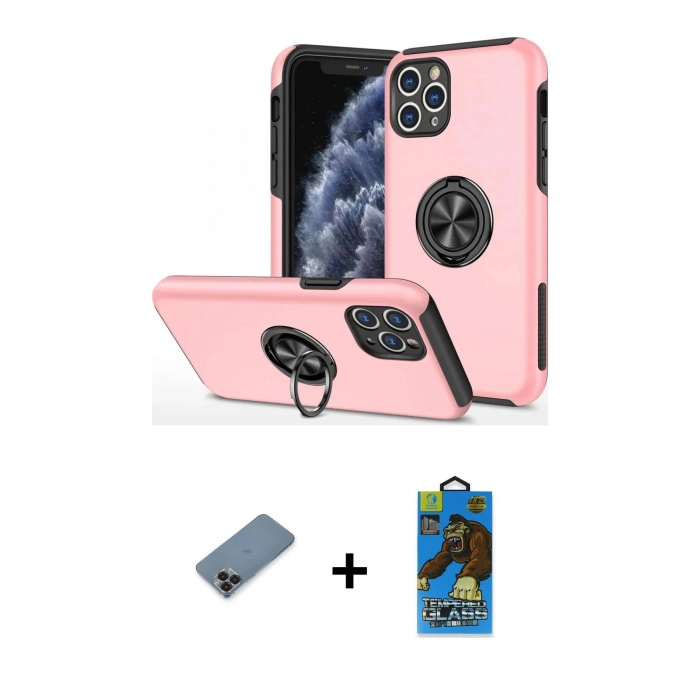 MARSİLYAN™- iPhone 11 Pro Max Kılıf Odak Form Prime - Siyah 18D Cam Ekran Koruyucu + Metal Kamera Lens Koruma Cam - SH