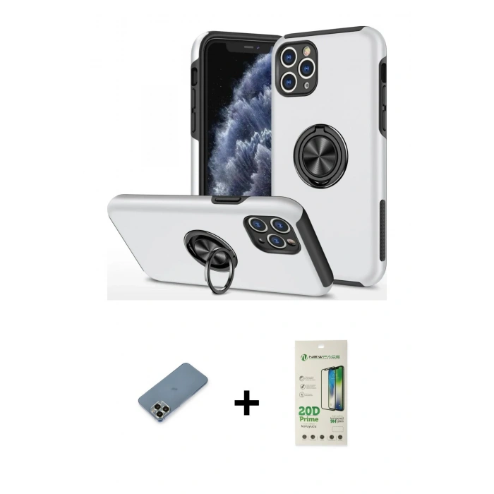 MARSİLYAN™- iPhone 11 Pro Max Kılıf Odak Form Prime - Siyah 20D Premium Cam Ekran Koruyucu + Metal Kamera Lens Koruma Cam - AKYL