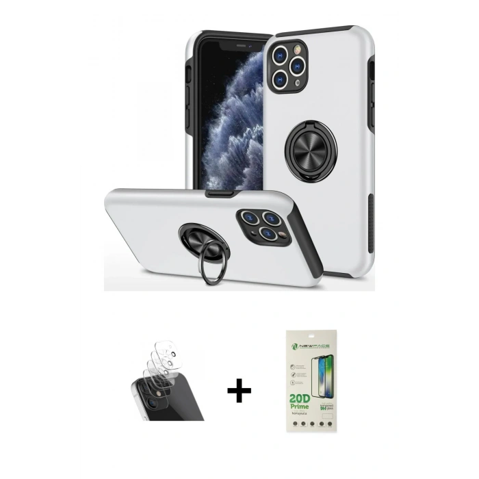 MARSİLYAN™- iPhone 11 Pro Max Kılıf Odak Form Prime - Siyah 20D Premium Cam Ekran Koruyucu + Kamera Lens Koruma Cam - SF