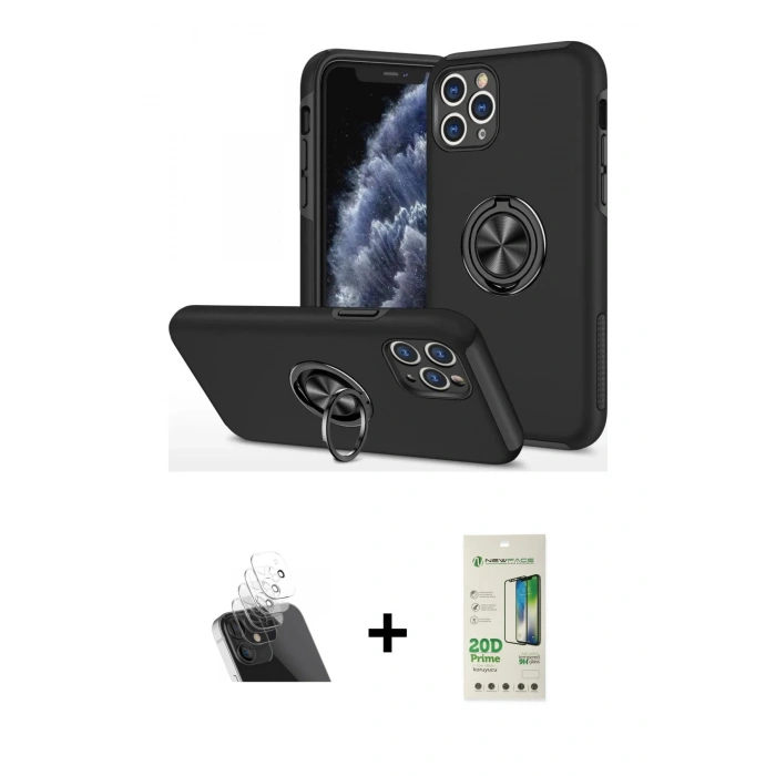 MARSİLYAN™- iPhone 11 Pro Max Kılıf Odak Form Prime - Siyah 20D Premium Cam Ekran Koruyucu + Kamera Lens Koruma Cam - SF