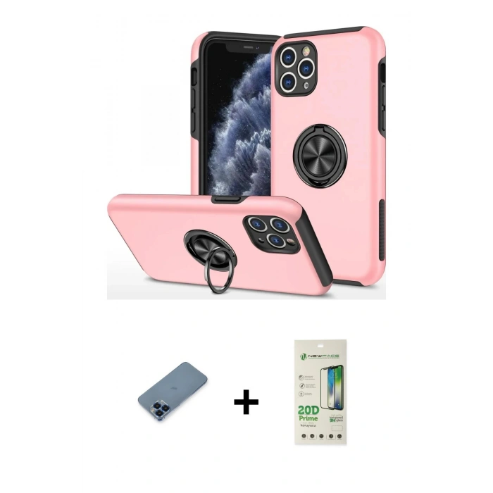 MARSİLYAN™- iPhone 11 Pro Max Kılıf Odak Form Prime - Siyah 20D Premium Cam Ekran Koruyucu + Mavi Metal Kamera Lens Koruma Cam