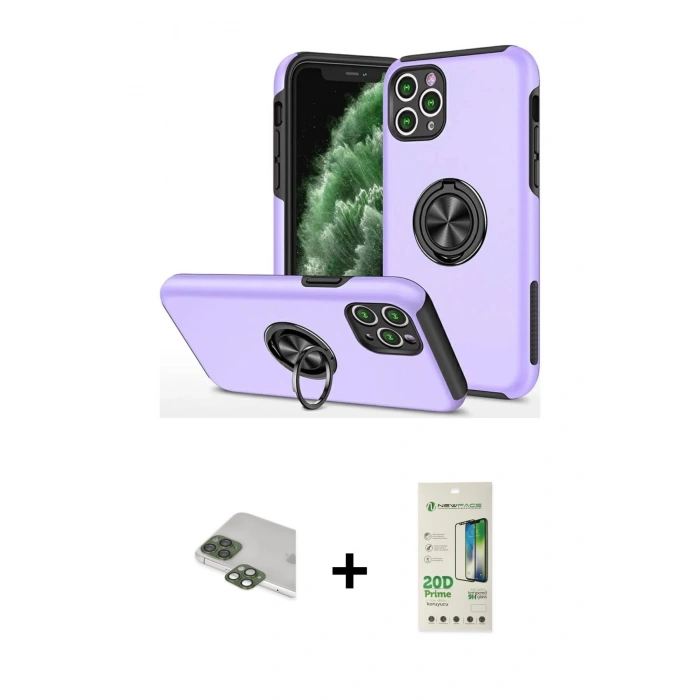MARSİLYAN™- iPhone 11 Pro Max Kılıf Odak Form Prime - Siyah 20D Premium Cam Ekran Koruyucu + Pers Alüminyum Kamera Lens - YL