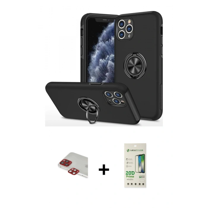 MARSİLYAN™- iPhone 11 Pro Max Kılıf Odak Form Prime - Siyah 20D Premium Cam Ekran Koruyucu + Pers Alüminyum Kamera Lens - KI
