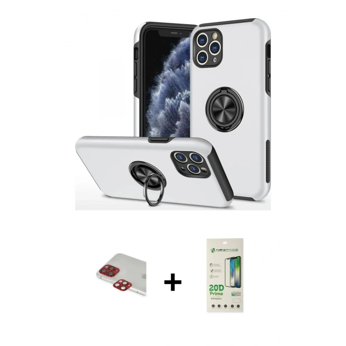 MARSİLYAN™- iPhone 11 Pro Max Kılıf Odak Form Prime - Siyah 20D Premium Cam Ekran Koruyucu + Pers Alüminyum Kamera Lens - KI