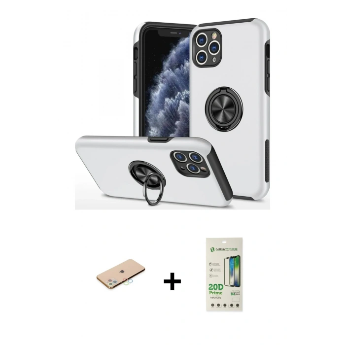 MARSİLYAN™- iPhone 11 Pro Max Kılıf Odak Form Prime - Siyah 20D Premium Cam Ekran Koruyucu + Renkli Kamera Lens Koruma Cam - MI