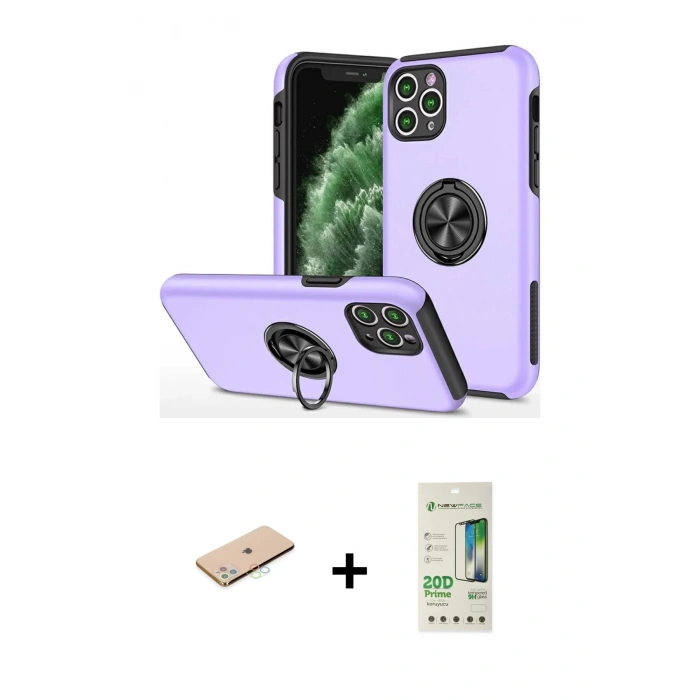 MARSİLYAN™- iPhone 11 Pro Max Kılıf Odak Form Prime - Siyah 20D Premium Cam Ekran Koruyucu + Renkli Kamera Lens Koruma Cam - MI