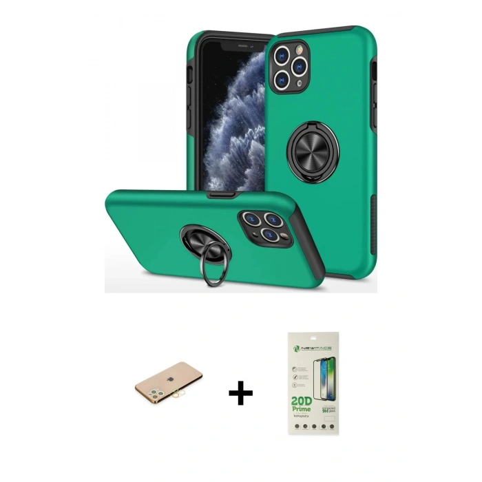 MARSİLYAN™- iPhone 11 Pro Max Kılıf Odak Form Prime - Siyah 20D Premium Cam Ekran Koruyucu + Renkli Kamera Lens Koruma Cam - SI