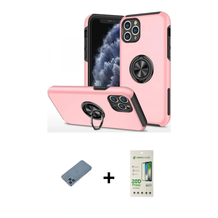 MARSİLYAN™- iPhone 11 Pro Max Kılıf Odak Form Prime - Siyah 20D Premium Cam Ekran Koruyucu + Shine Kamera Lens Koruma Cam - MI