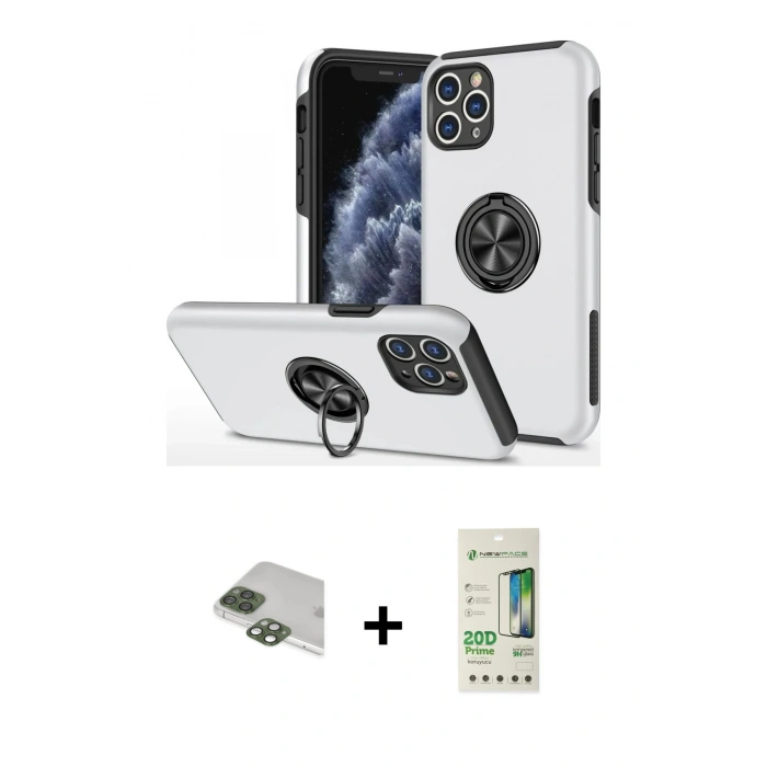 MARSİLYAN™- iPhone 11 Pro Max Kılıf Odak Form Prime - Siyah 20D Premium Cam Ekran Koruyucu + Pers Alüminyum Kamera Lens - YL