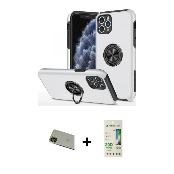 MARSİLYAN™- iPhone 11 Pro Max Kılıf Odak Form Prime - Siyah 20D Premium Cam Ekran Koruyucu + Rainbow Kamera Lens Koruma Cam - YL