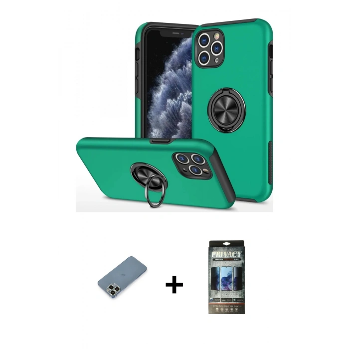 MARSİLYAN™- iPhone 11 Pro Max Kılıf Odak Form Prime - Siyah 34D Hayalet Izgaralı Cam + Metal Kamera Lens Koruma Cam - AKYL