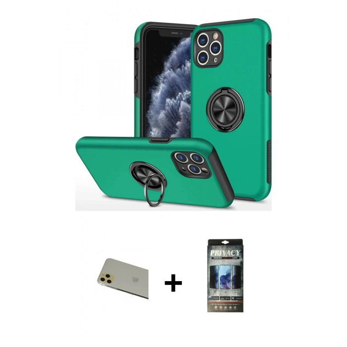 MARSİLYAN™- iPhone 11 Pro Max Kılıf Odak Form Prime - Siyah 34D Hayalet Izgaralı Cam + Rainbow Kamera Lens Koruma Cam - GD