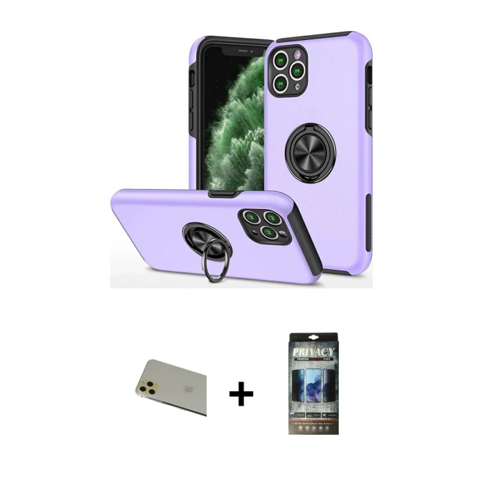 MARSİLYAN™- iPhone 11 Pro Max Kılıf Odak Form Prime - Siyah 34D Hayalet Izgaralı Cam + Rainbow Kamera Lens Koruma Cam - GD