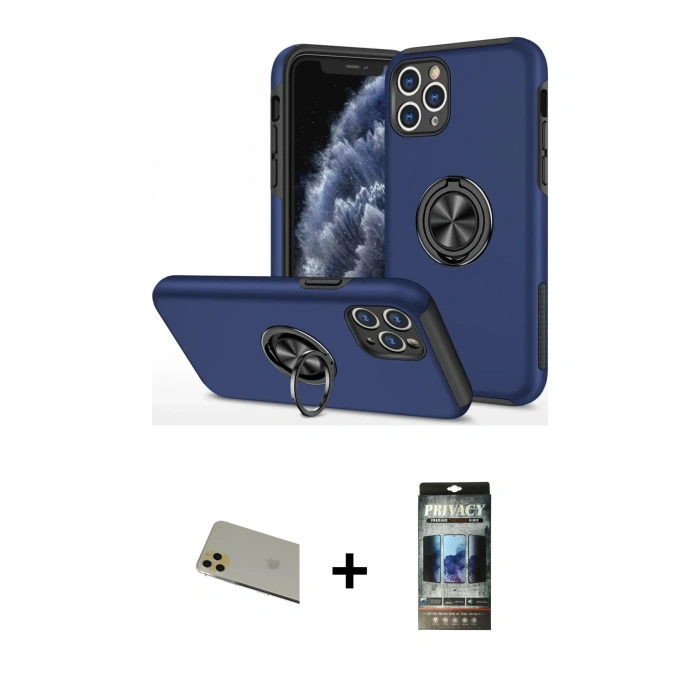 MARSİLYAN™- iPhone 11 Pro Max Kılıf Odak Form Prime - Siyah 34D Hayalet Izgaralı Cam + Rainbow Kamera Lens Koruma Cam - GD