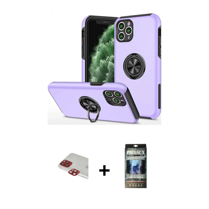 MARSİLYAN™- iPhone 11 Pro Max Kılıf Odak Form Prime - Siyah 34D Hayalet Izgaralı Cam + Pers Alüminyum Kamera Lens - KI