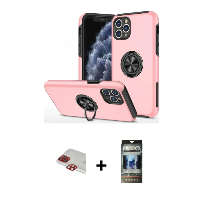 MARSİLYAN™- iPhone 11 Pro Max Kılıf Odak Form Prime - Siyah 34D Hayalet Izgaralı Cam + Pers Alüminyum Kamera Lens - KI