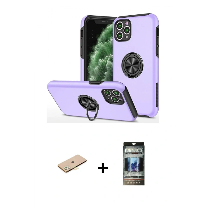 MARSİLYAN™- iPhone 11 Pro Max Kılıf Odak Form Prime - Siyah 34D Hayalet Izgaralı Cam + Renkli Kamera Lens Koruma Cam - SI