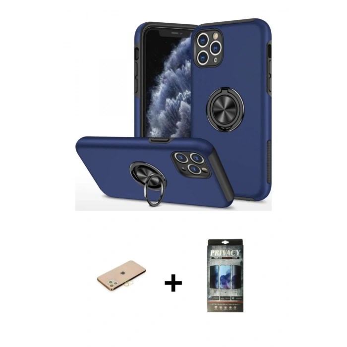 MARSİLYAN™- iPhone 11 Pro Max Kılıf Odak Form Prime - Siyah 34D Hayalet Izgaralı Cam + Renkli Kamera Lens Koruma Cam - SI