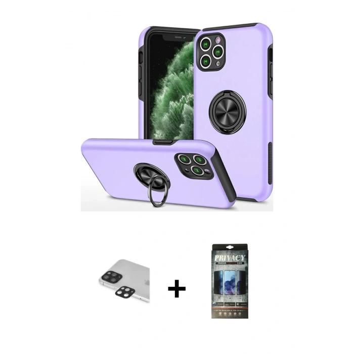 MARSİLYAN™- iPhone 11 Pro Max Kılıf Odak Form Prime - Siyah 34D Hayalet Izgaralı Cam + Siyah Pers Alüminyum Kamera Lens