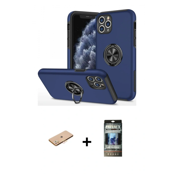 MARSİLYAN™- iPhone 11 Pro Max Kılıf Odak Form Prime - Siyah 34D Hayalet Izgaralı Cam + Renkli Kamera Lens Koruma Cam - TU