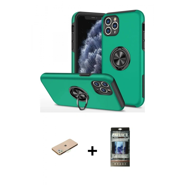 MARSİLYAN™- iPhone 11 Pro Max Kılıf Odak Form Prime - Siyah 34D Hayalet Izgaralı Cam + Renkli Kamera Lens Koruma Cam - YL