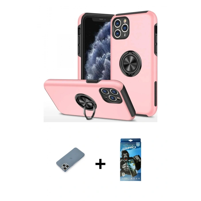 MARSİLYAN™- iPhone 11 Pro Max Kılıf Odak Form Prime - Siyah 34D Izgaralı Cam + Metal Kamera Lens Koruma Cam - GS