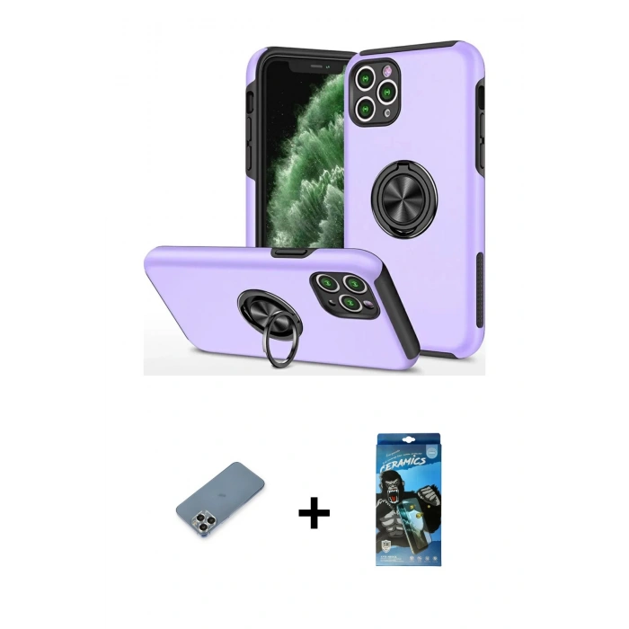 MARSİLYAN™- iPhone 11 Pro Max Kılıf Odak Form Prime - Siyah 34D Izgaralı Cam + Metal Kamera Lens Koruma Cam - GS