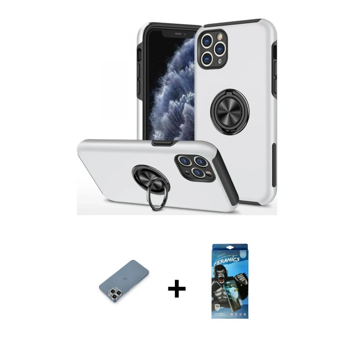 MARSİLYAN™- iPhone 11 Pro Max Kılıf Odak Form Prime - Siyah 34D Izgaralı Cam + Metal Kamera Lens Koruma Cam - GS