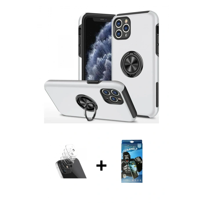 MARSİLYAN™- iPhone 11 Pro Max Kılıf Odak Form Prime - Siyah 34D Izgaralı Cam + Kamera Lens Koruma Cam - SF
