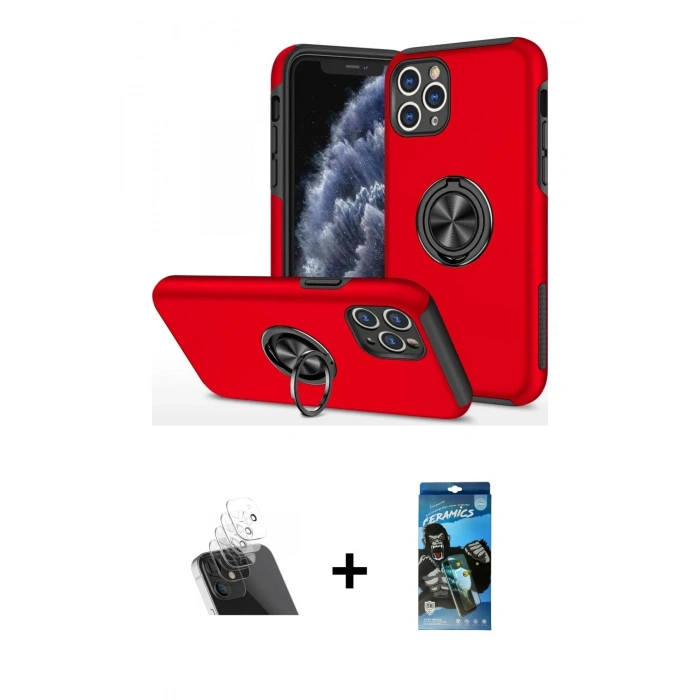 MARSİLYAN™- iPhone 11 Pro Max Kılıf Odak Form Prime - Siyah 34D Izgaralı Cam + Kamera Lens Koruma Cam - SF