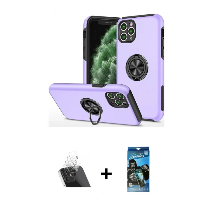 MARSİLYAN™- iPhone 11 Pro Max Kılıf Odak Form Prime - Siyah 34D Izgaralı Cam + Kamera Lens Koruma Cam - SF