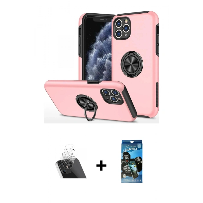MARSİLYAN™- iPhone 11 Pro Max Kılıf Odak Form Prime - Siyah 34D Izgaralı Cam + Kamera Lens Koruma Cam - SF