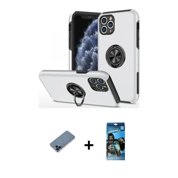 MARSİLYAN™- iPhone 11 Pro Max Kılıf Odak Form Prime - Siyah 34D Izgaralı Cam + Metal Kamera Lens Koruma Cam - MI